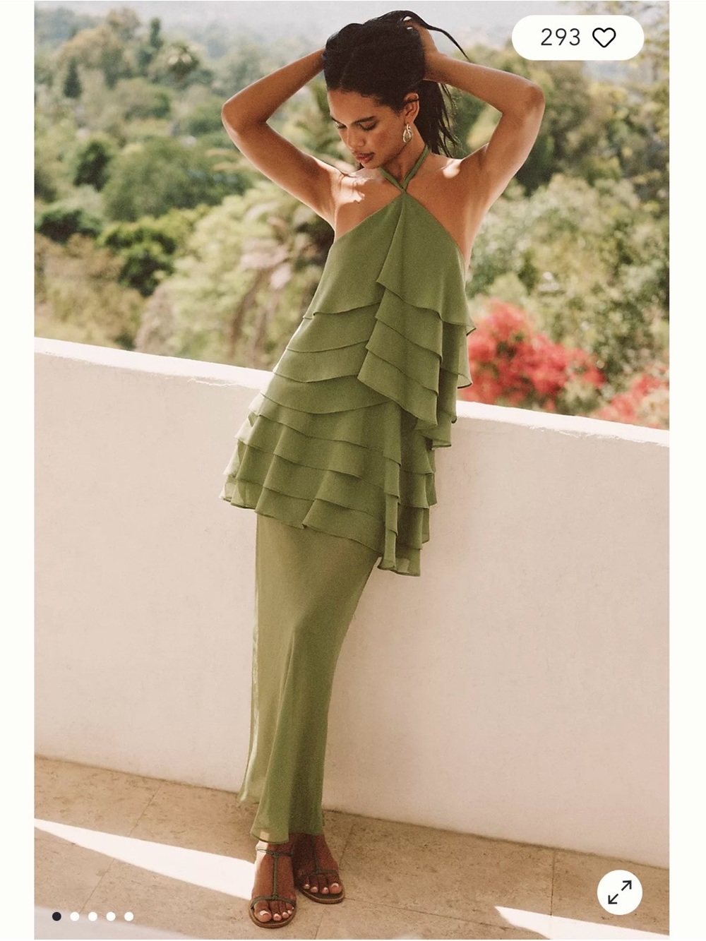 Third Form Olive Green Halter Ruffle Maxi Dress - Picture 4 of 7